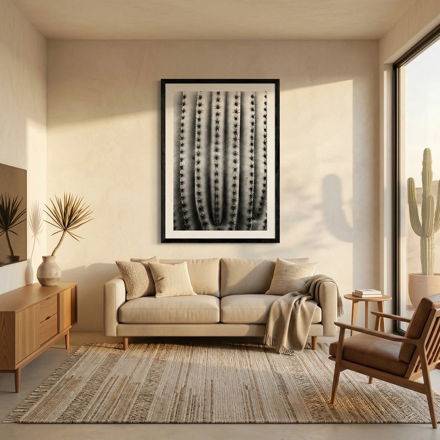 black and white cactus wall art