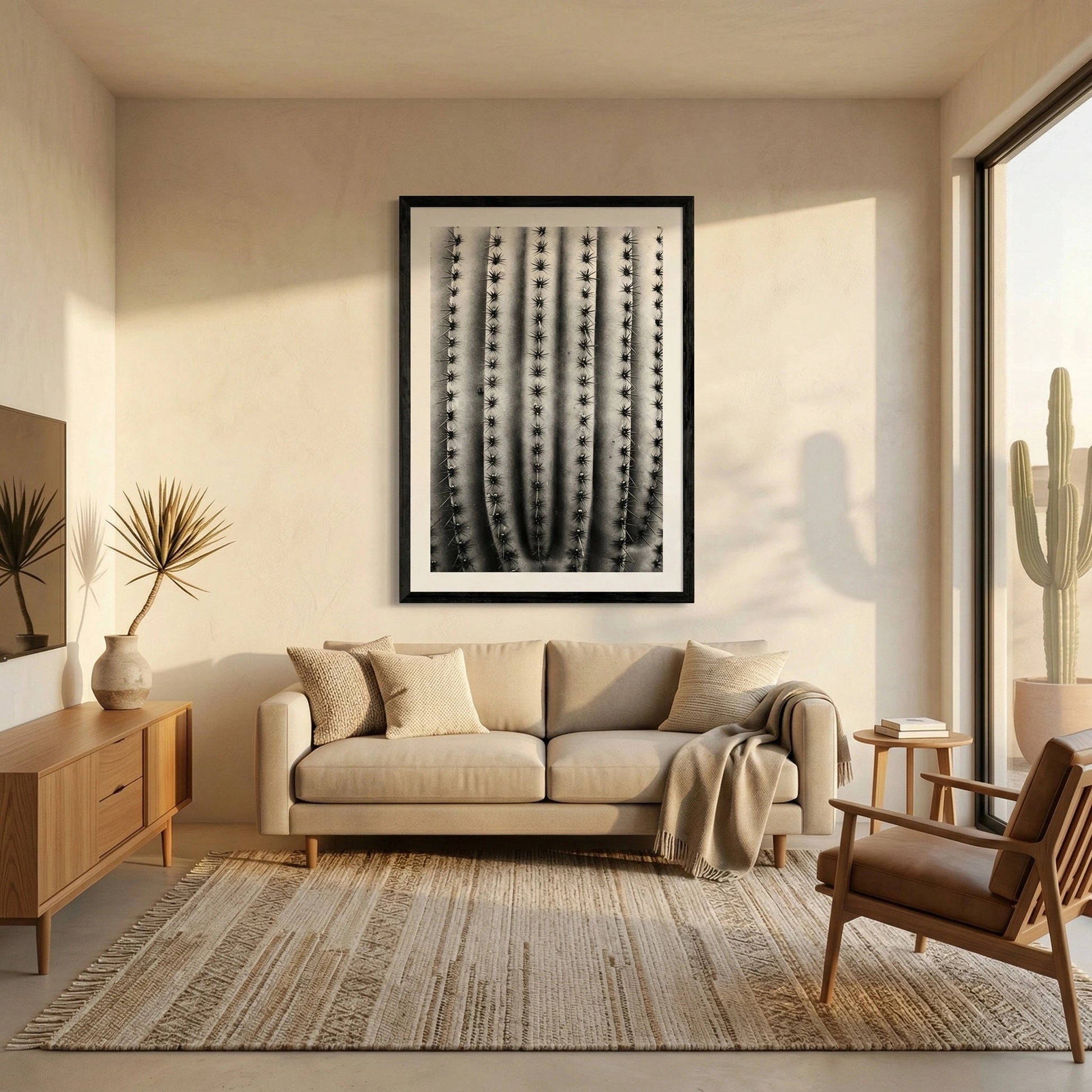 black and white cactus wall art